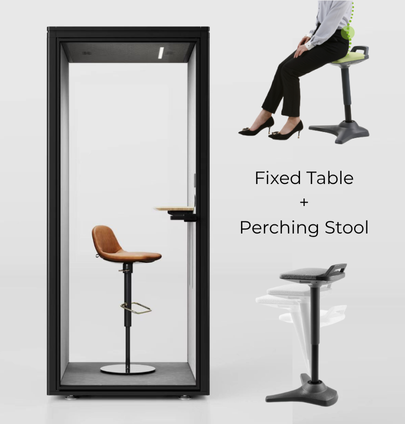 QuietQube Phone Booth (Stocking) Consumer BAFCO Black Fixed Table + Perching Stool 2-5 Working Days