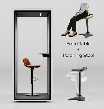 QuietQube Phone Booth (Stocking) Consumer BAFCO White Fixed Table + Perching Stool 2-5 Working Days