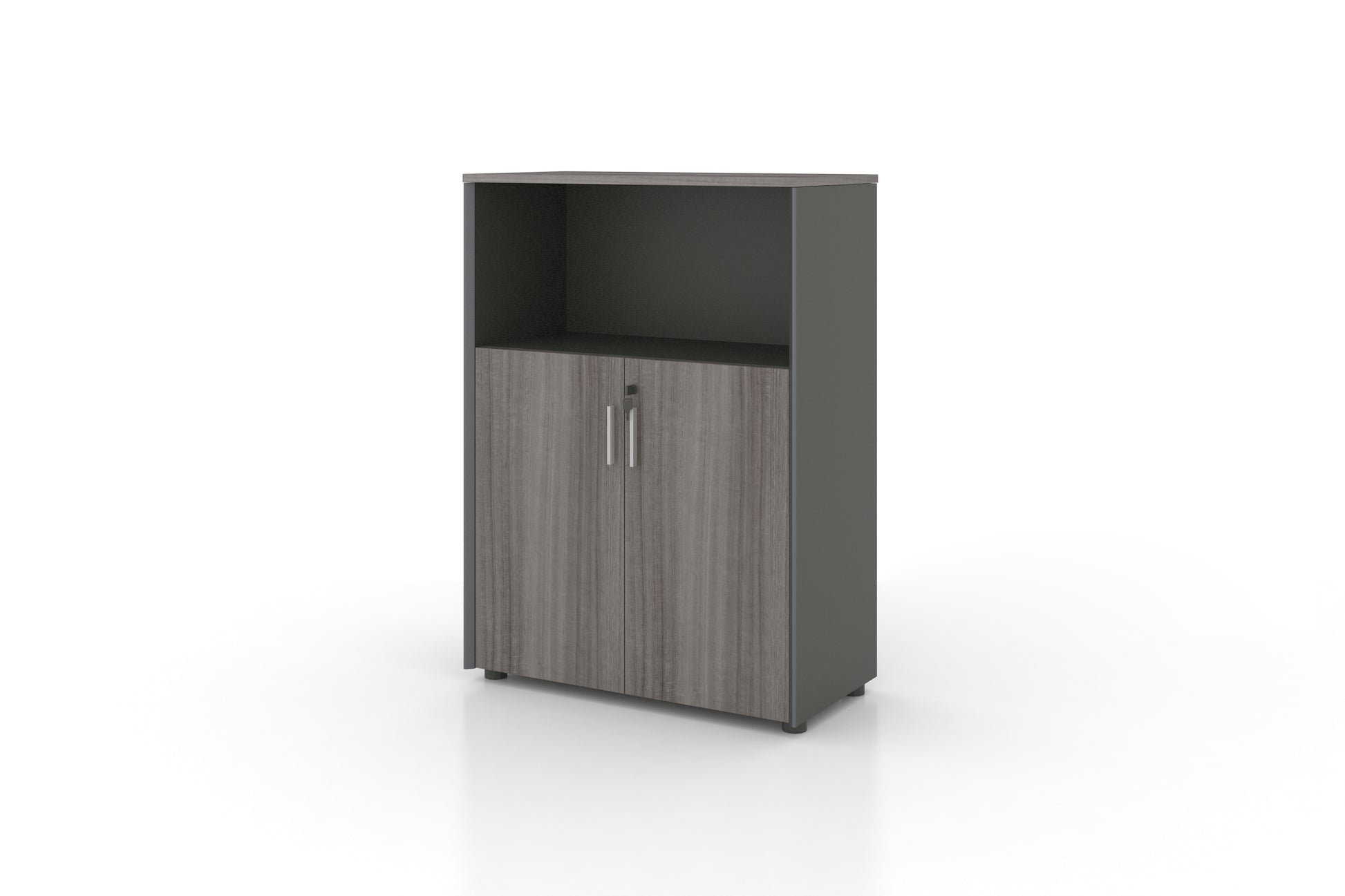 Universal 3-Level Cabinet with Open Shelf (Meteor Grey Body) Consumer KANO CF12 Coffee Walnut 8-10 Weeks 