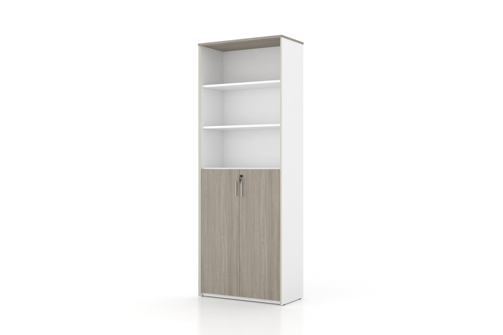 Universal 6-Level Cabinet (White Body) Consumer KANO CF41 Nash Oak Upper Shelves are Open 8-10 Weeks