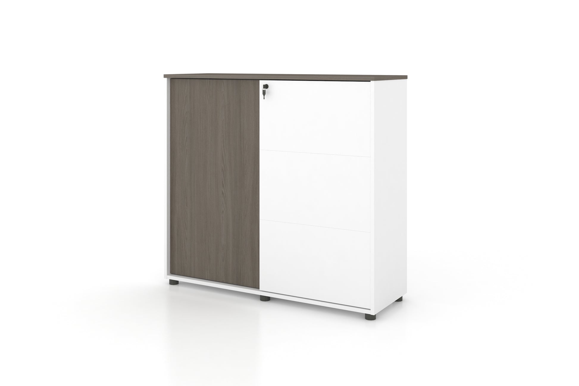 Universal 3-Level Cabinet (White Body) Consumer KANO CF42 Mocha Oak One Side Sliding 8-10 Weeks