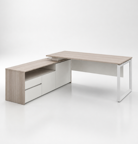 Cadi "O" Executive Desk with Credenza Consumer KANO CF09 Log Walnut W1600 x D1350 x H750mm 8-10 Weeks