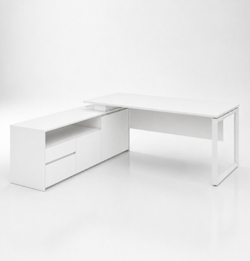 Cadi "O" Executive Desk with Credenza Consumer KANO CF05 White W1600 x D1350 x H750mm 8-10 Weeks