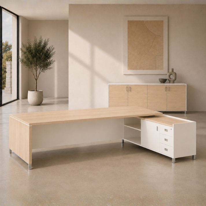 Linea Due with Credenza Return Consumer BAFCO Light Oak 1800 30 Days