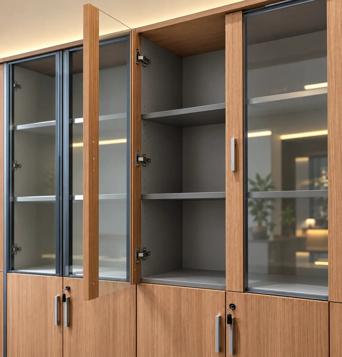 Universal Dark 5-Level Dual Cabinet Consumer KANO White MFC Framed Glass Doors 8-10 Weeks