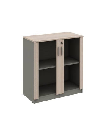 Cadi 2-Level Swing Door Cabinet with Glass Doors Consumer KANO Grey 8-10 Weeks