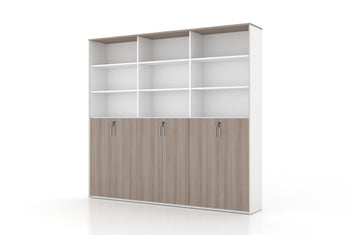 Universal 6-Level Triple Cabinet (White Body) Consumer KANO CF09 Log Walnut Upper Shelves are Open 8-10 Weeks