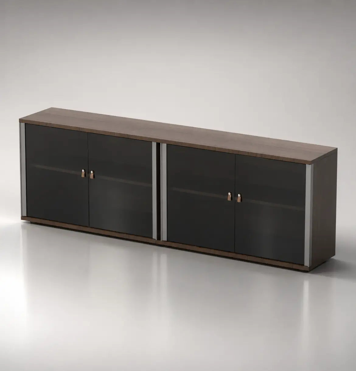 Champion Executive Credenza Consumer KANO W2400 x D400 x H800mm - Glass Doors CY07 American Walnut 8-10 Weeks