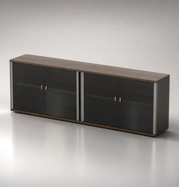 Champion Executive Credenza Consumer KANO W2400 x D400 x H800mm - Glass Doors CY07 American Walnut 8-10 Weeks