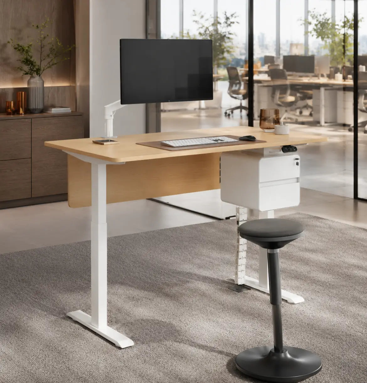 eMoto Sit & Stand Straight Desk (White) Consumer BAFCO