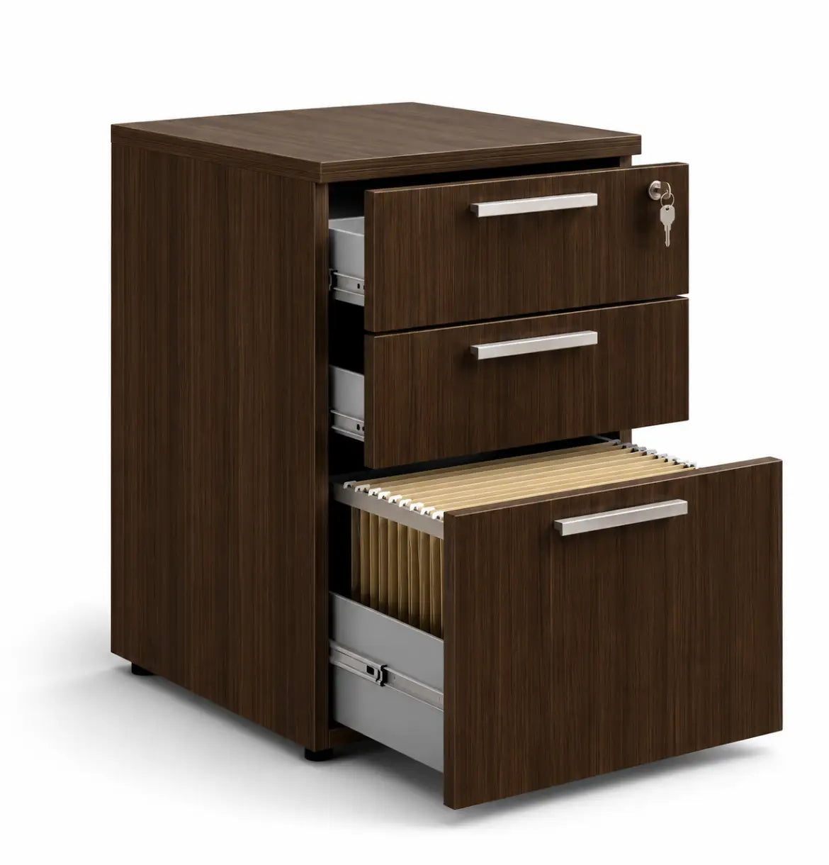 Flow Fixed Pedestal 2D1F Consumer BAFCO Hairline Walnut 2 Weeks