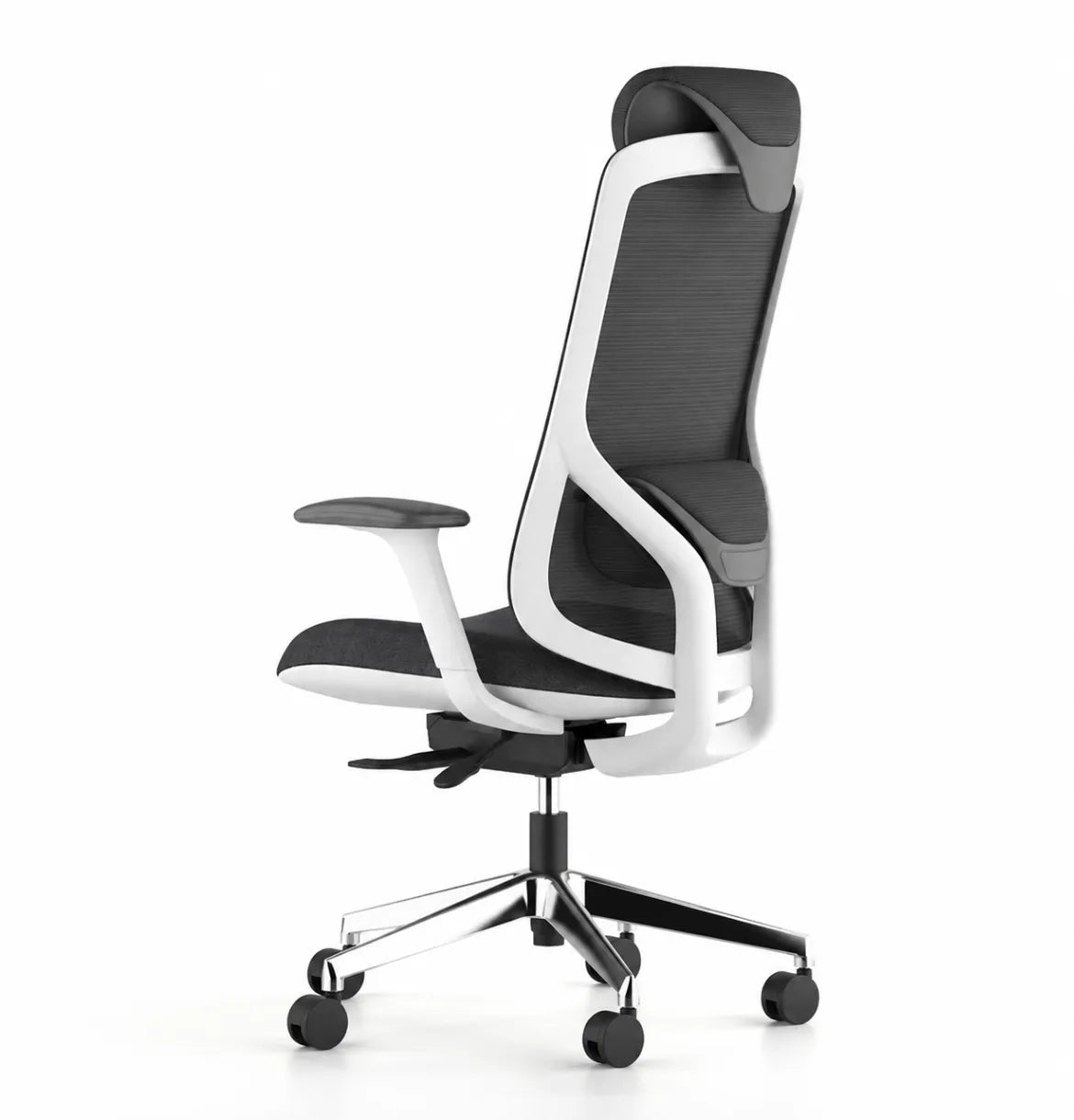 Geeco Ergonomic Chair with Headrest in White Frame and Grey 3D Mesh upholstery