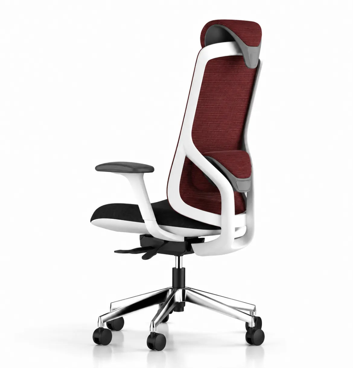 Geeco Ergonomic Chair with Headrest in White Frame and Red 3D Mesh upholstery