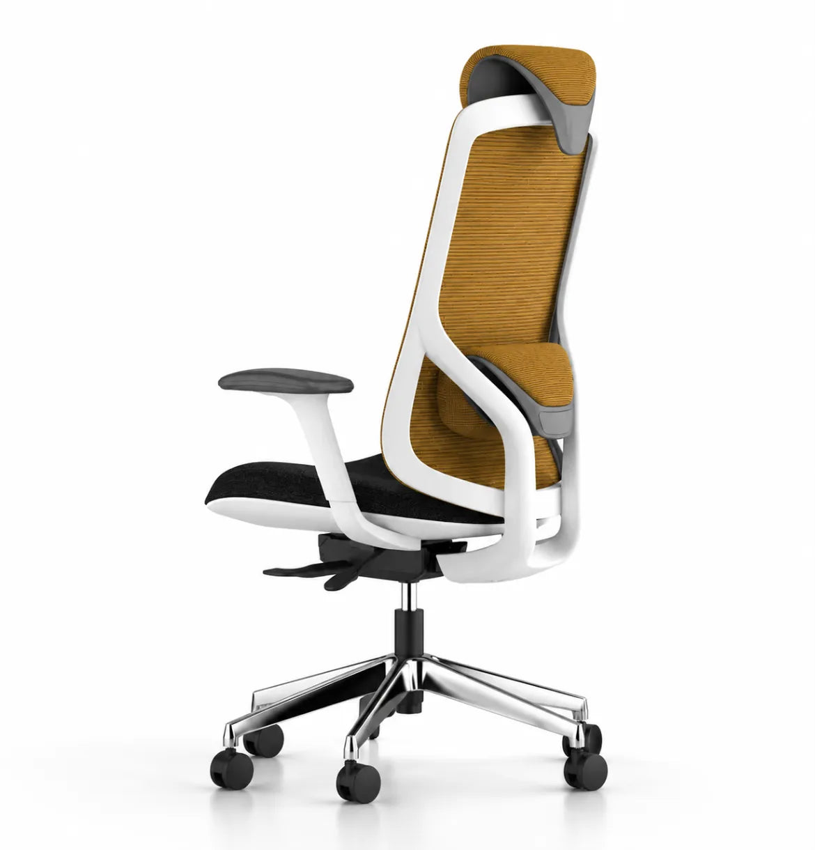 Geeco Ergonomic Chair with Headrest in White Frame and Yellow 3D Mesh upholstery