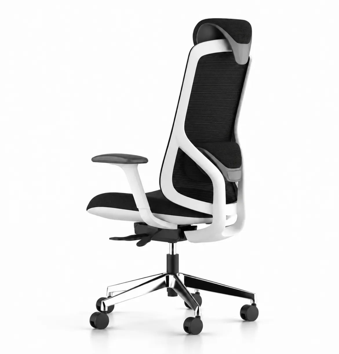 Geeco Ergonomic Chair with Headrest in White Frame and Black 3D Mesh upholstery