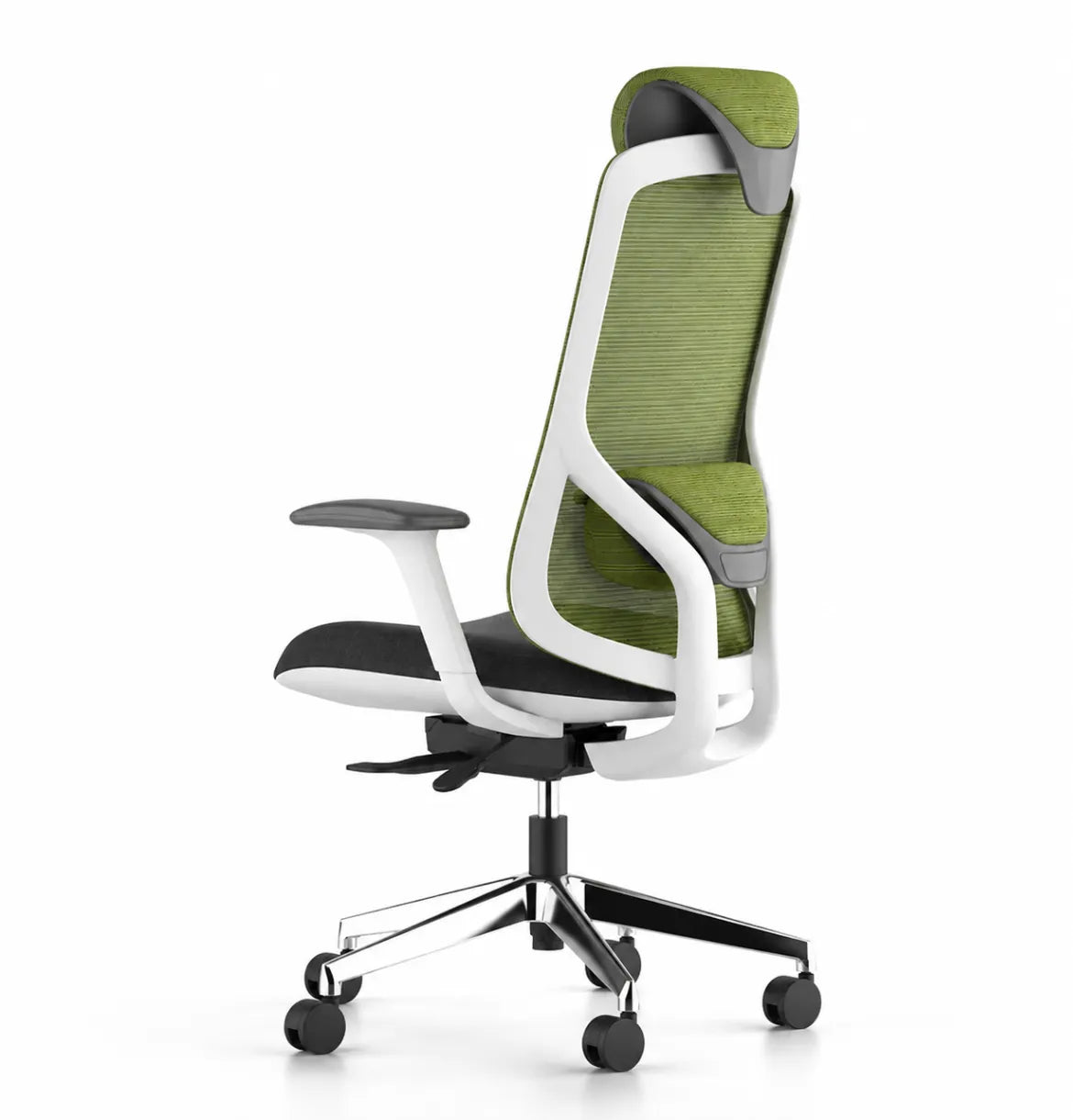 Geeco Ergonomic Chair with Headrest in White Frame and Green 3D Mesh upholstery