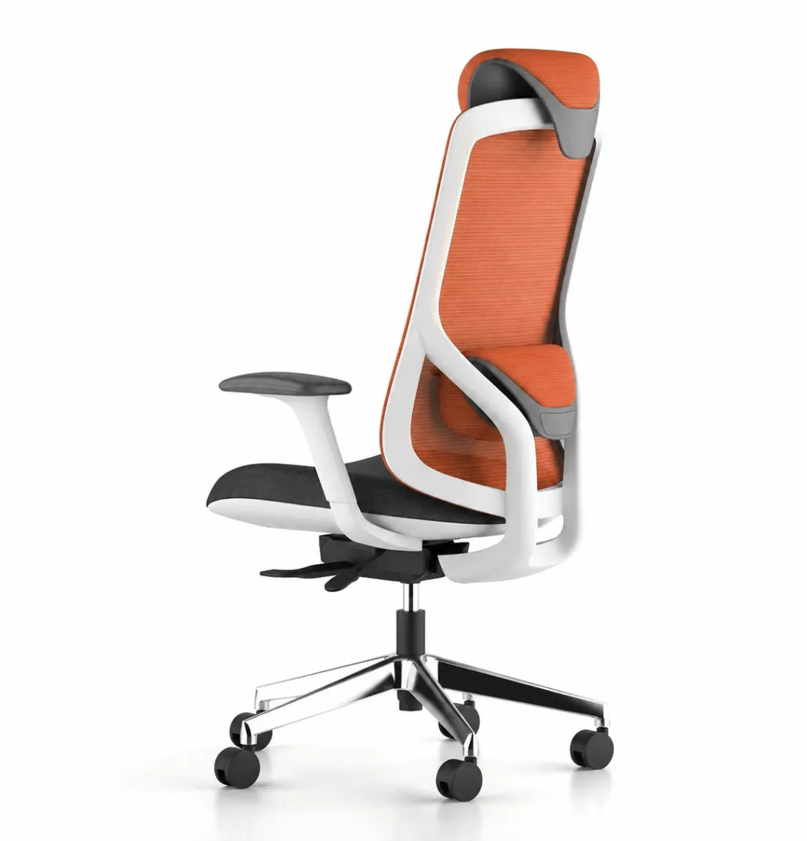 Geeco Ergonomic Chair with Headrest in White Frame and Orange 3D Mesh upholstery