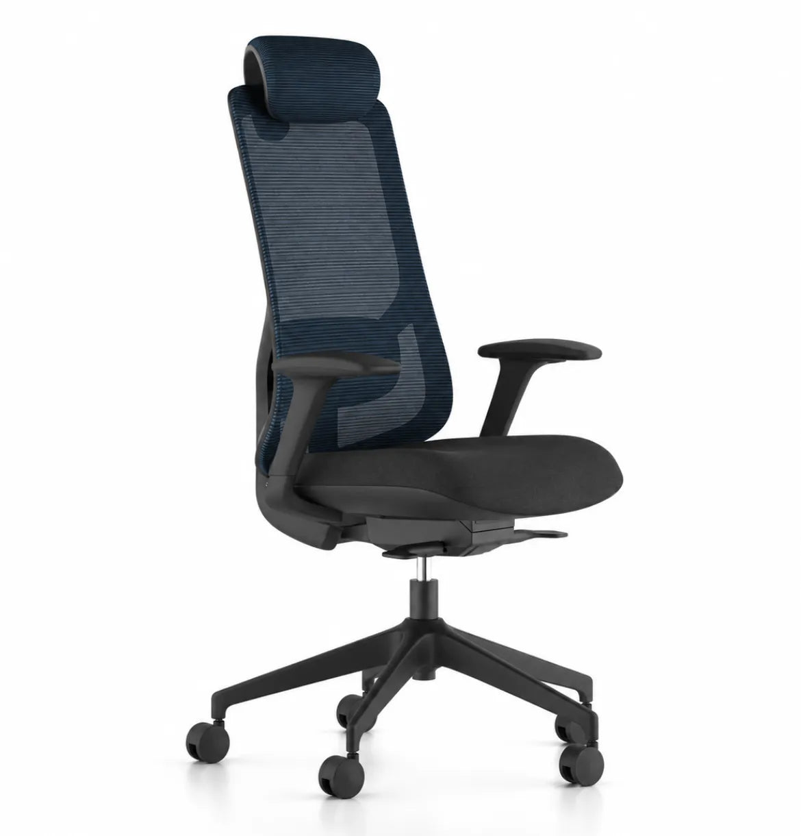 Geeco Ergonomic Chair with Headrest in Black Frame and Dark Blue Upholstery