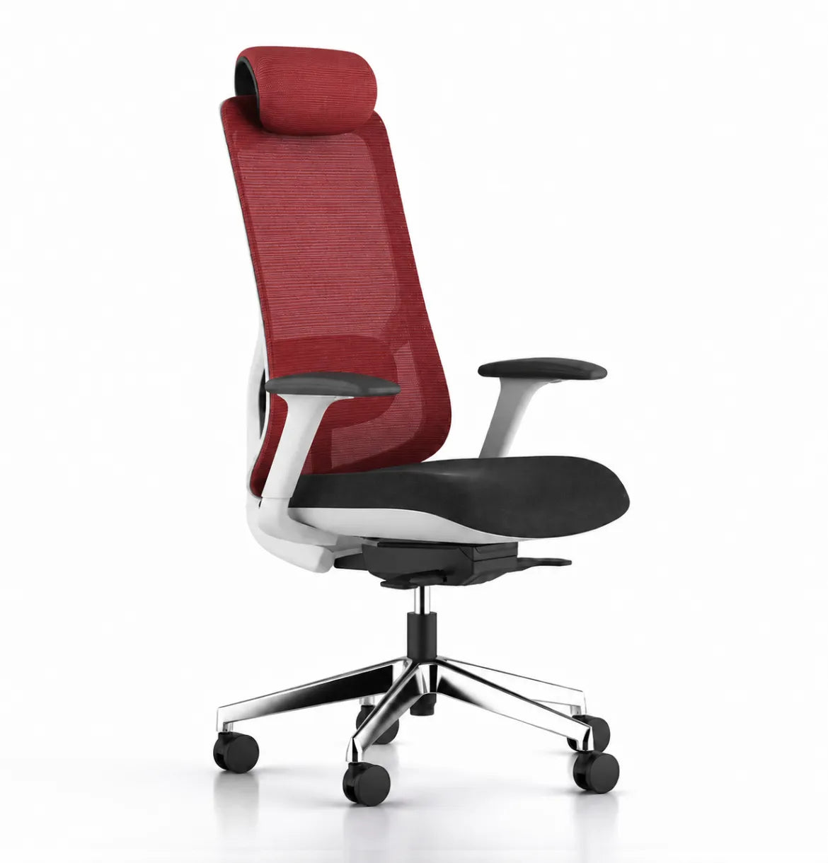Geeco Ergonomic Chair with Headrest in White Frame and Red 3D Mesh upholstery