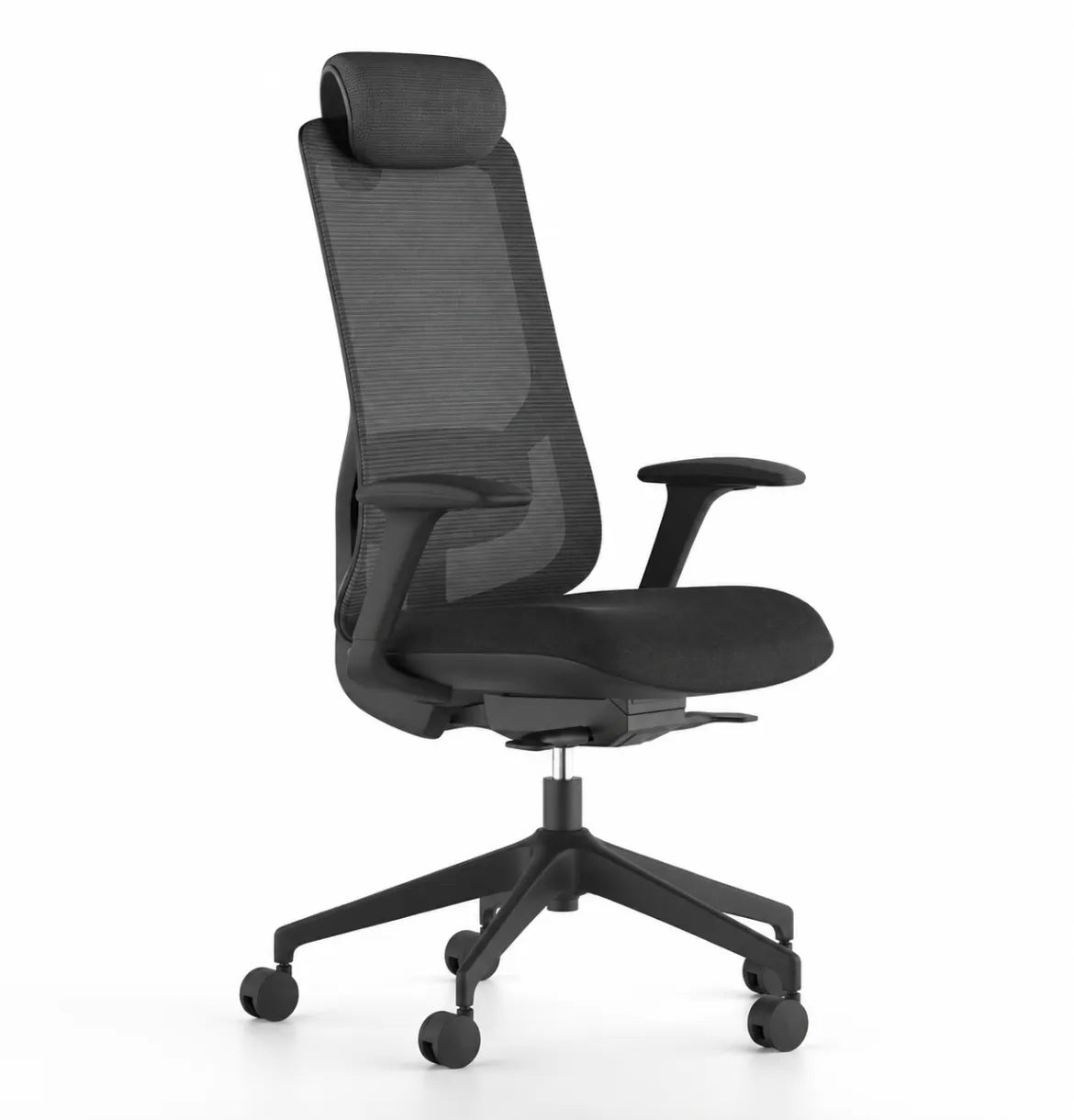 Geeco Ergonomic Chair with Headrest in Black Frame and Grey Upholstery