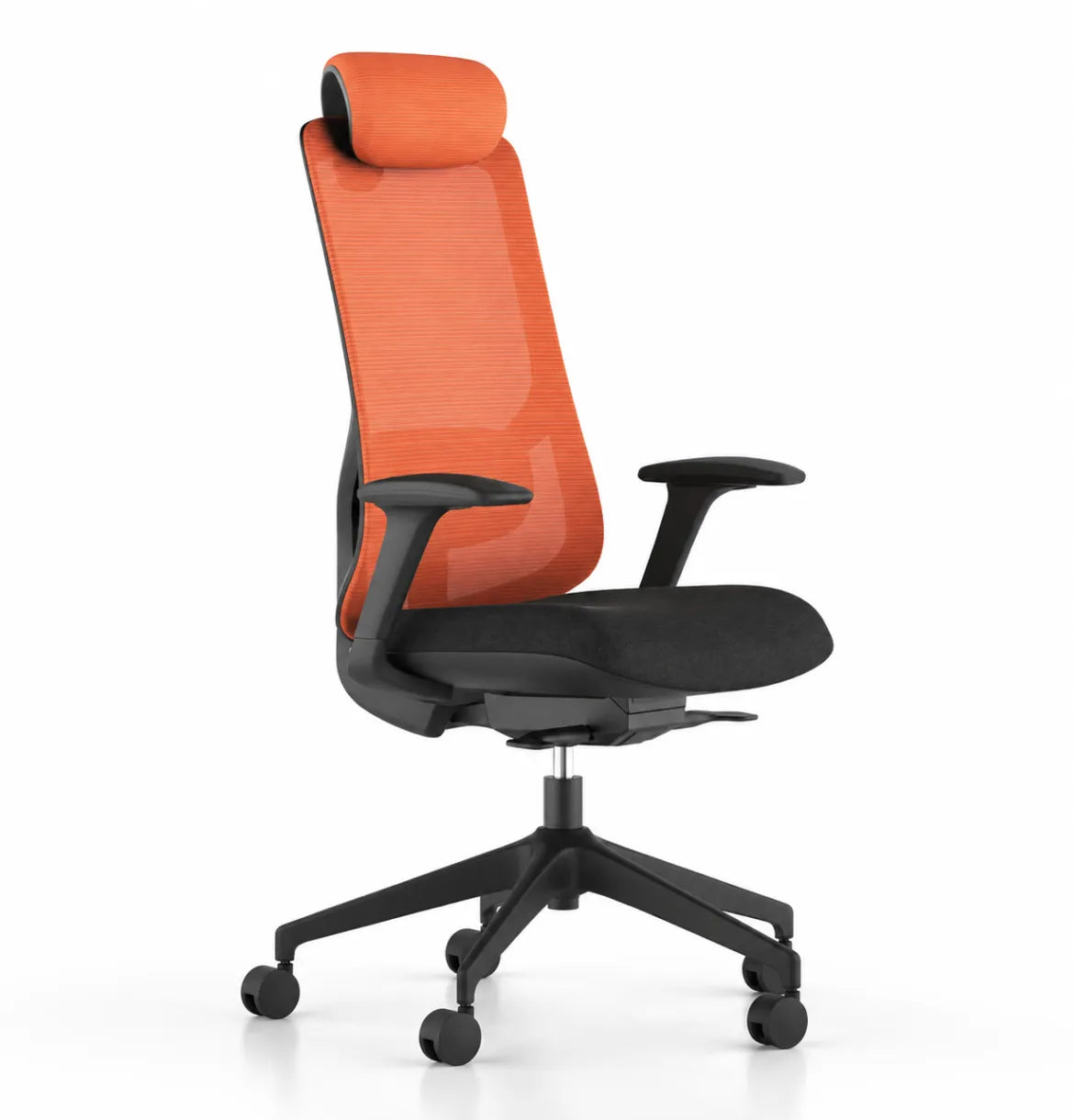 Geeco Ergonomic Chair with Headrest in Black Frame and Orange Upholstery