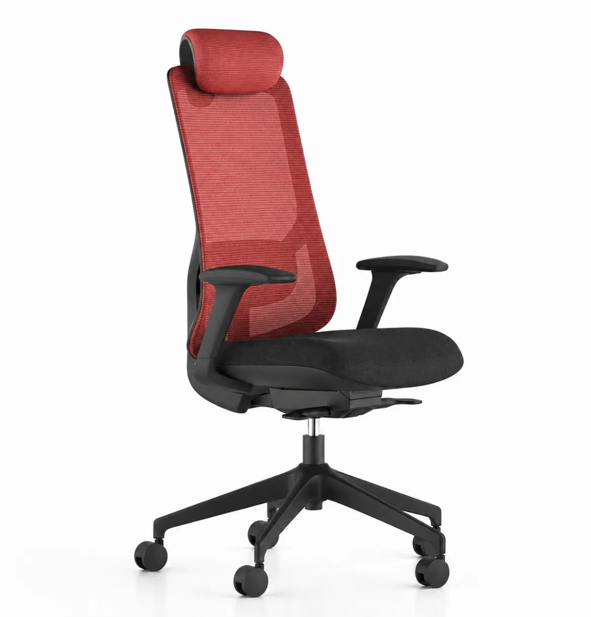 Geeco Ergonomic Chair with Headrest in Black Frame and Red Upholstery