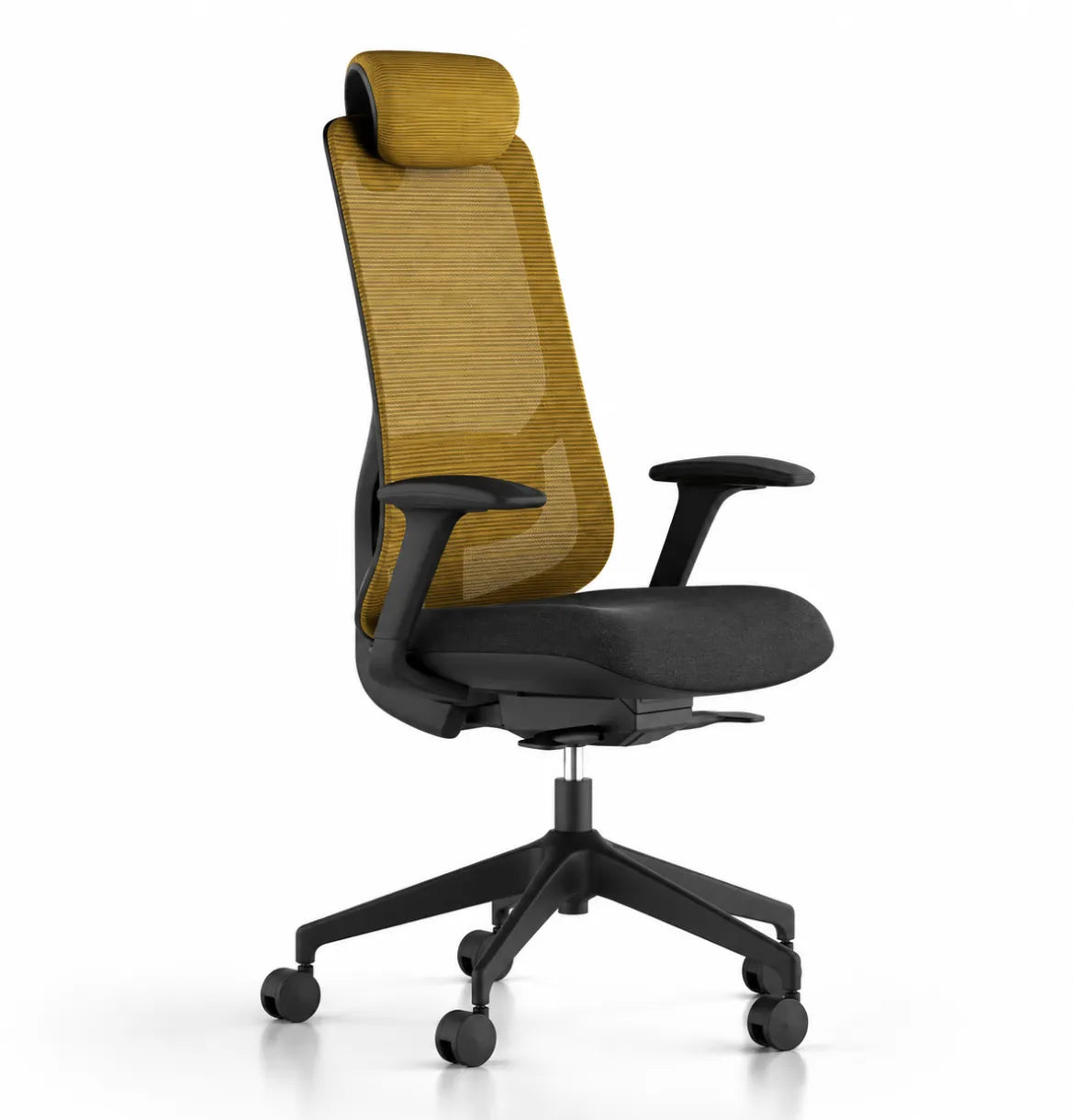 Geeco Ergonomic Chair with Headrest in Black Frame and Yellow Upholstery