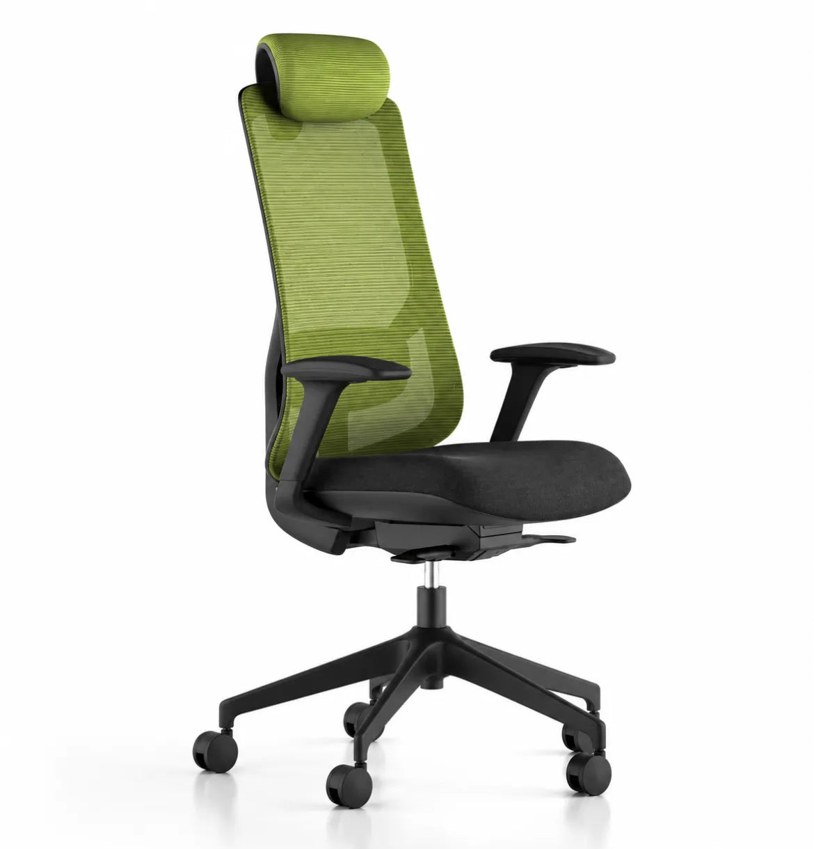 Geeco Ergonomic Chair with Headrest in Black Frame and Green Upholstery