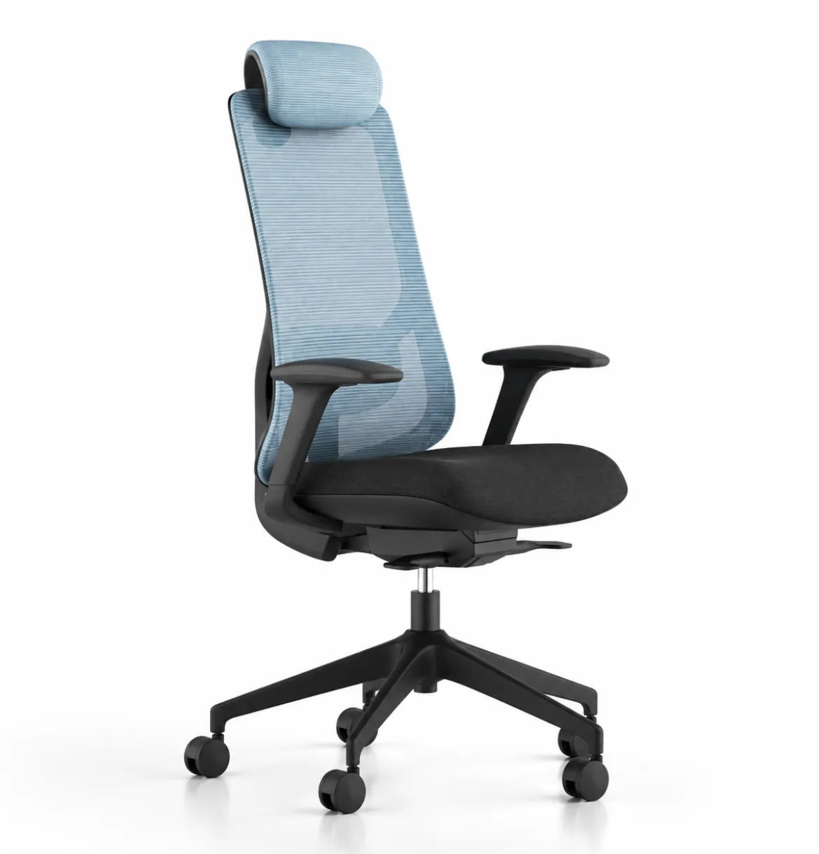 Geeco Ergonomic Chair with Headrest in Black Frame and Blue Upholstery