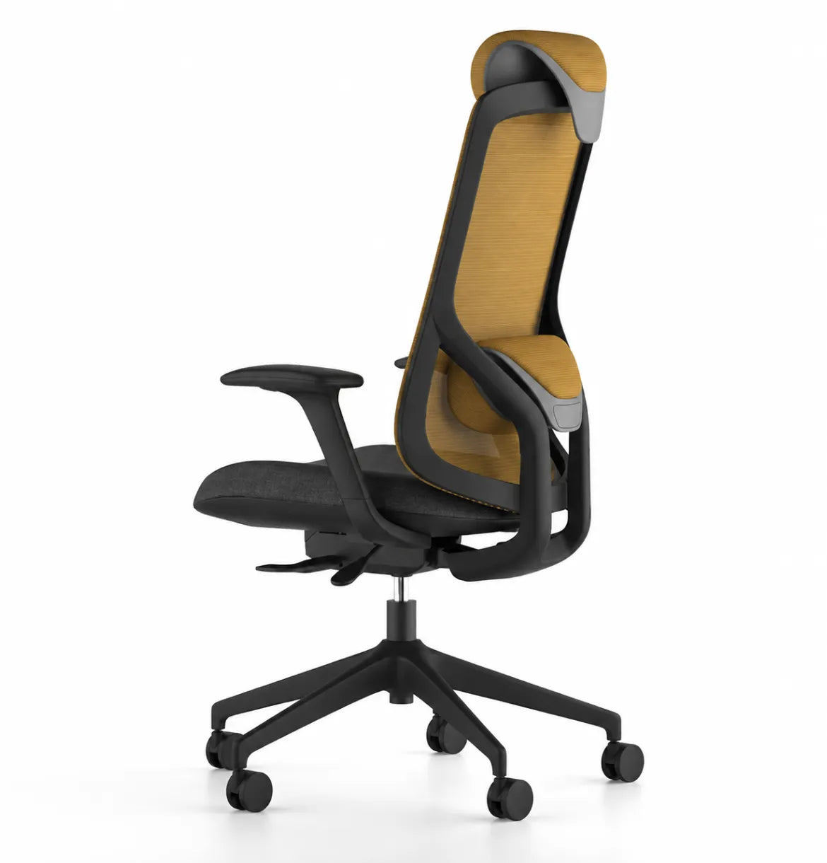 Geeco Ergonomic Chair with Headrest in Black Frame and Yellow Upholstery