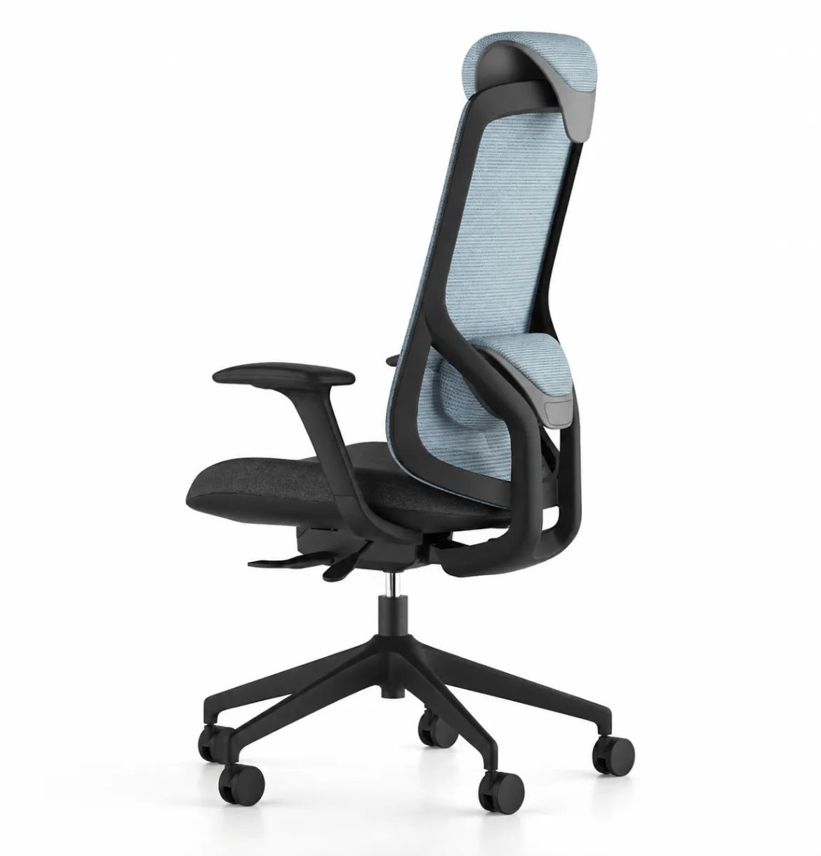 Geeco Ergonomic Chair with Headrest in Black Frame and Blue Upholstery