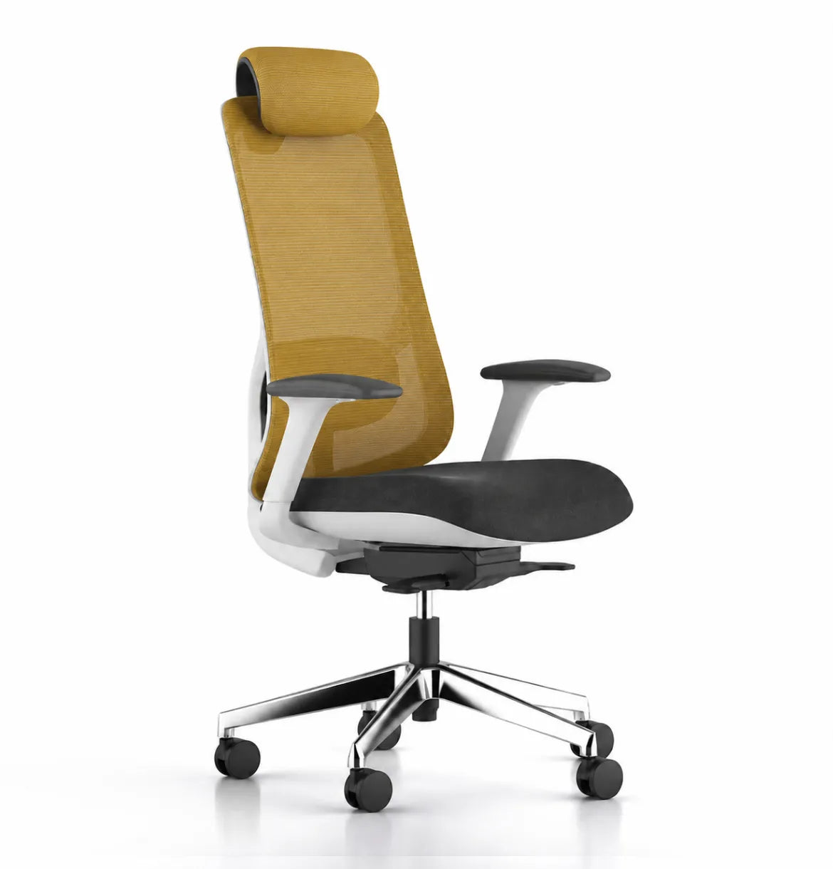 Geeco Ergonomic Chair with Headrest in White Frame and Yellow 3D Mesh upholstery