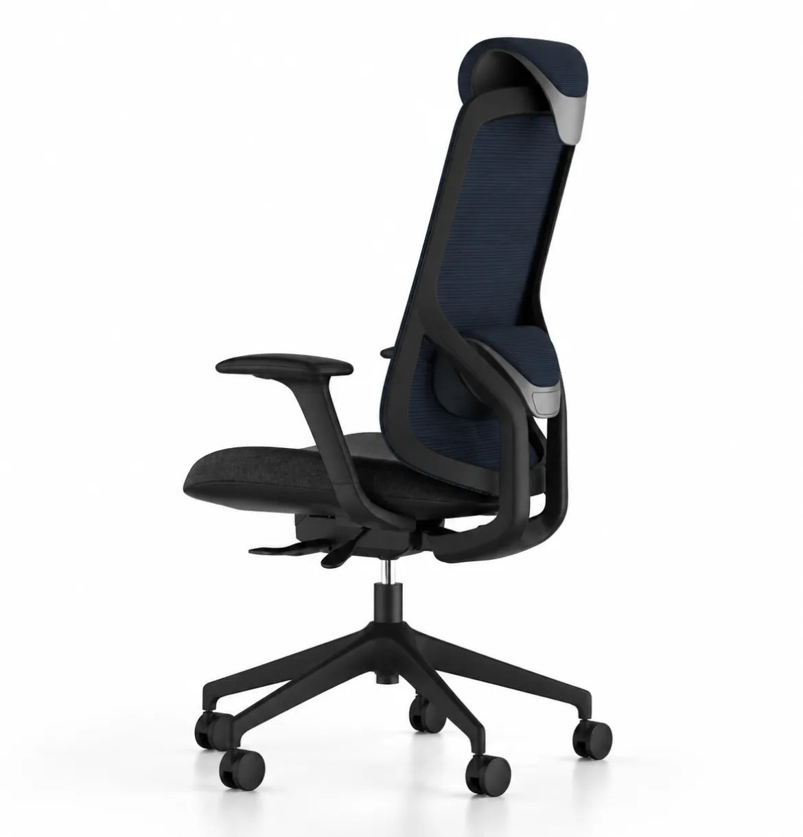 Geeco Ergonomic Chair with Headrest in Black Frame and Dark Blue Upholstery
