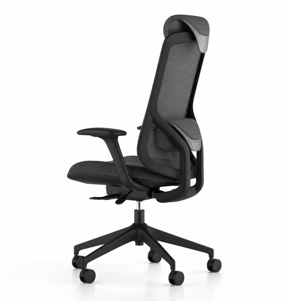 Geeco Ergonomic Chair with Headrest in Black Frame and Grey Upholstery