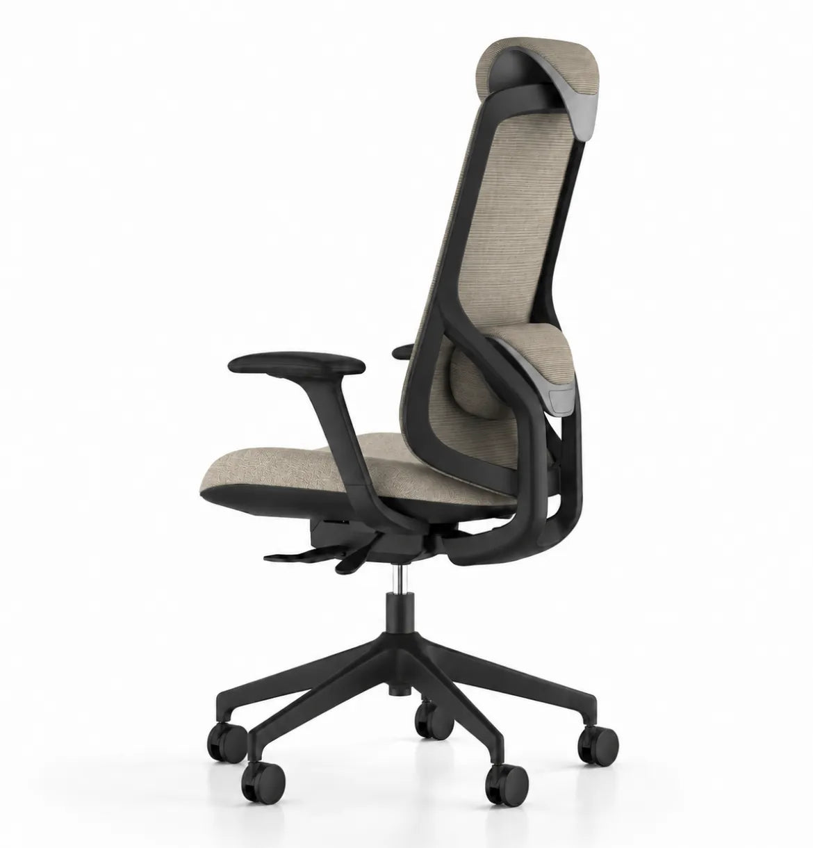 Geeco Ergonomic Chair with Headrest in Black Frame and Khaki Beige Upholstery
