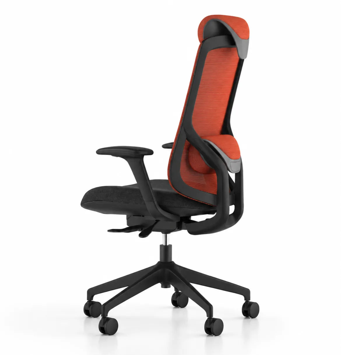 Geeco Ergonomic Chair with Headrest in Black Frame and Orange Upholstery