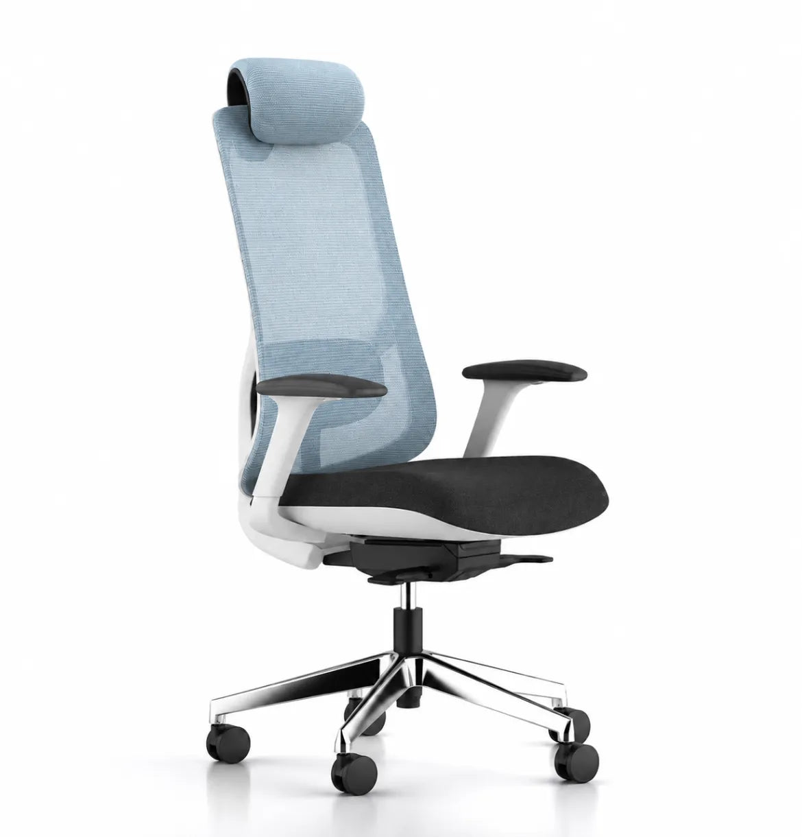 Geeco Ergonomic Chair with Headrest in White Frame and Blue 3D Mesh upholstery