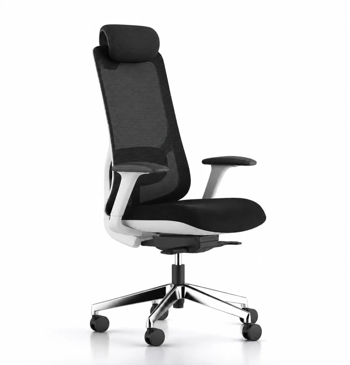 Geeco Ergonomic Chair with Headrest in White Frame and Black 3D Mesh upholstery