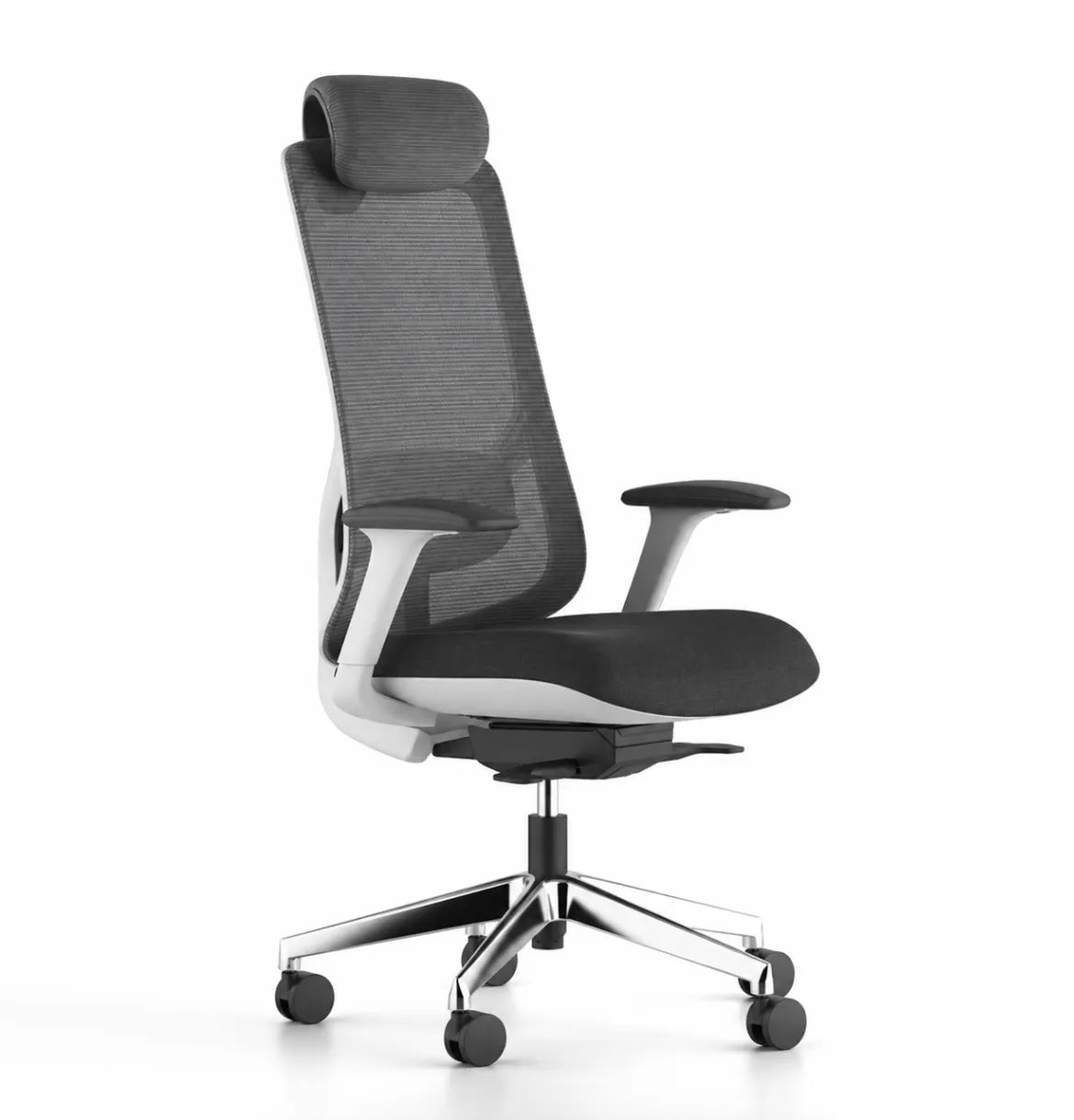 Geeco Ergonomic Chair with Headrest in White Frame and Grey 3D Mesh upholstery