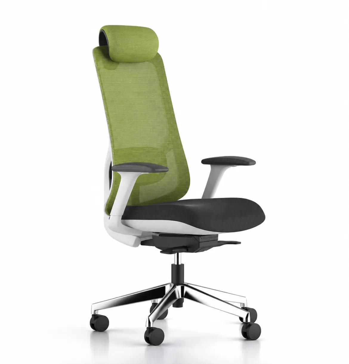 Geeco Ergonomic Chair with Headrest in White Frame and Green 3D Mesh upholstery