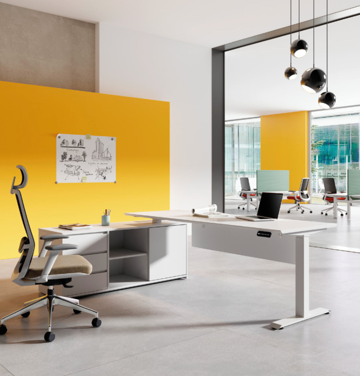 iTech Sit & Stand Executive Desk with Fixed Credenza Return Consumer KANO