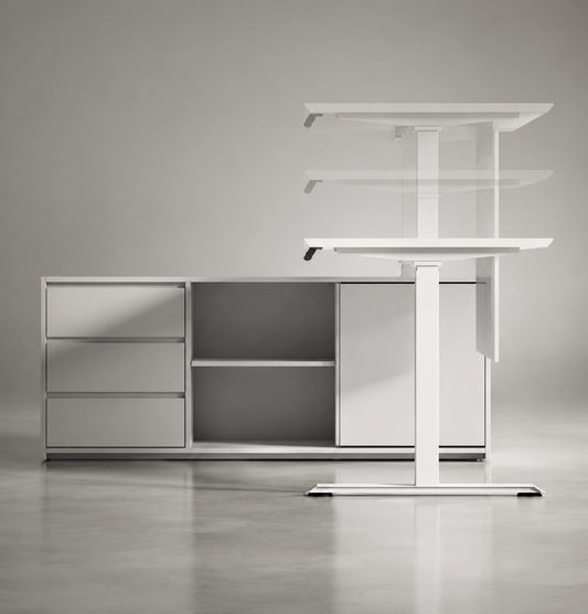iTech Sit & Stand Executive Desk with Fixed Credenza Return Consumer KANO