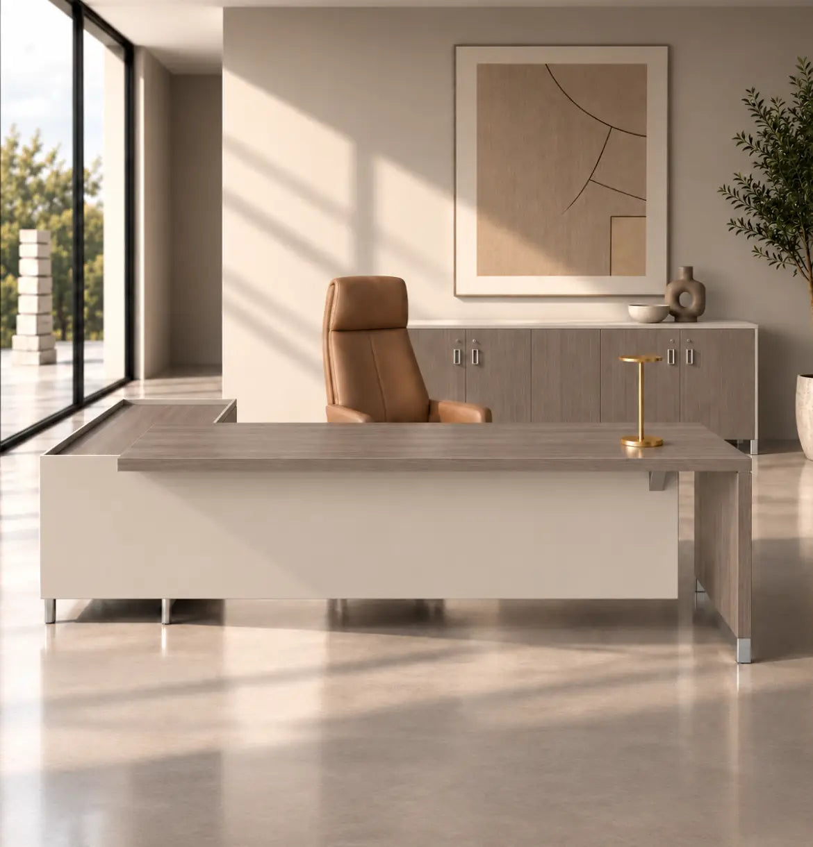 Linea Due with Credenza Return Consumer BAFCO Khaki 1800 30 Days