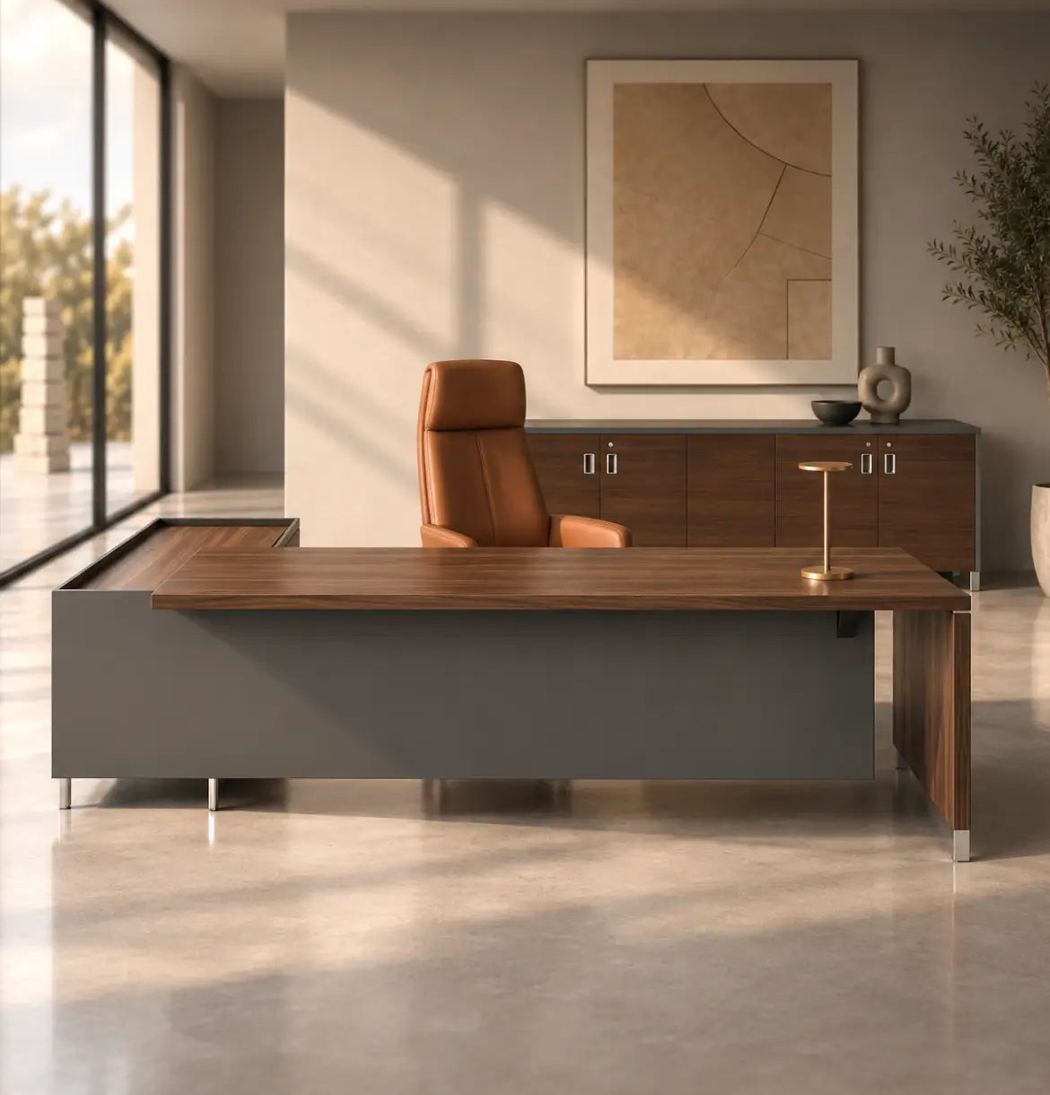 Linea Due with Credenza Return Consumer BAFCO Grey 1800 30 Days