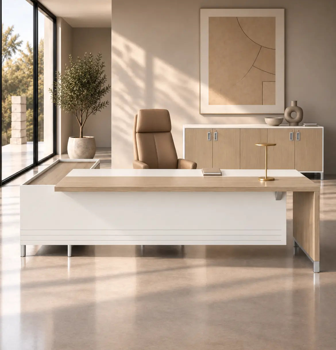 Linea Due with Credenza Return (Premium) Consumer BAFCO White 1800 30 Days