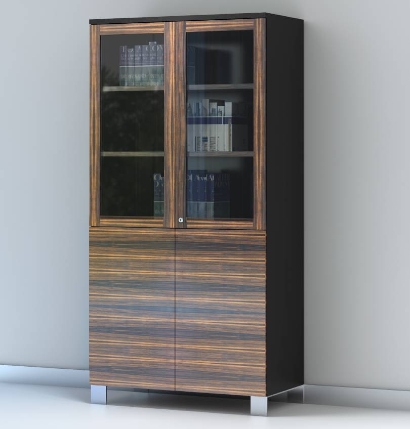 Linea Uno Tall Cabinet with Half Glass Doors