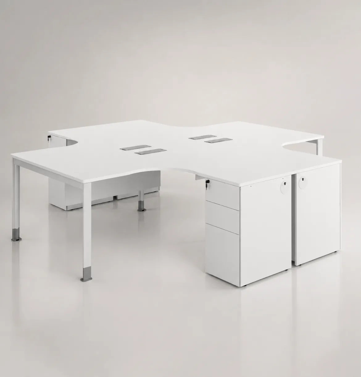 Noqi Cluster of 4 Pax L-Shape with Fixed Pedestal (3 Types) Consumer KANO White U-Shaped Leg 8-10 Weeks