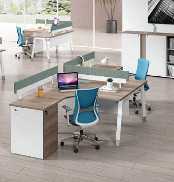 Noqi Cluster of 2 Pax L-Shape with Fixed Pedestal (3 Types) Consumer KANO CF09 Log Walnut A-Shaped Leg 8-10 Weeks