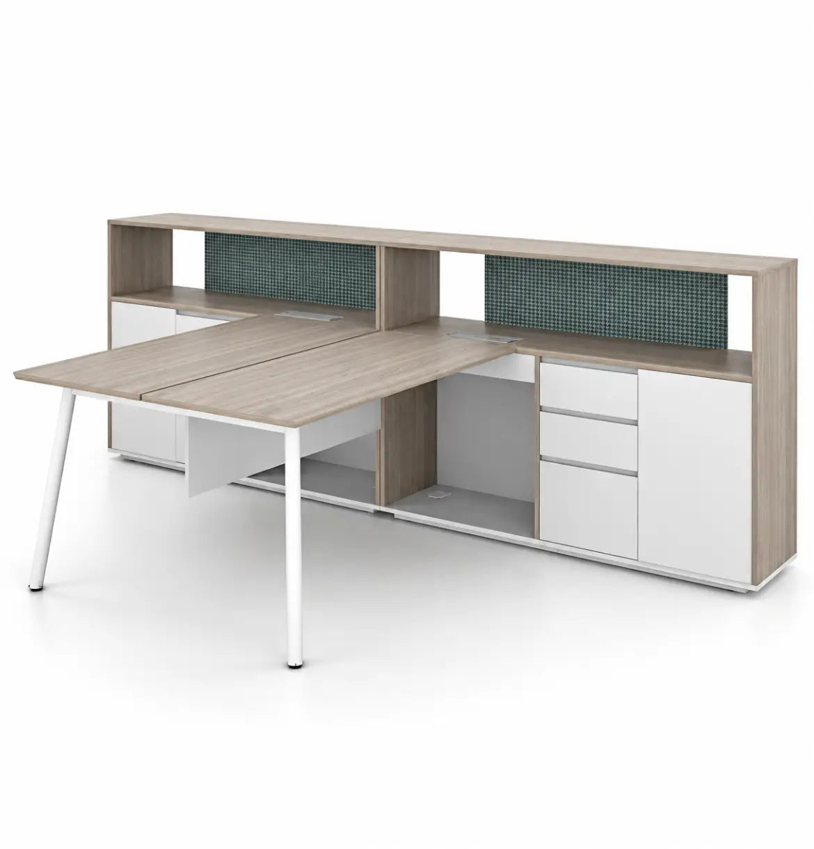 Nora Executive Cluster of 2 with Casegood Storage Consumer KANO CF41 Nash Oak 1600 8-10 Weeks