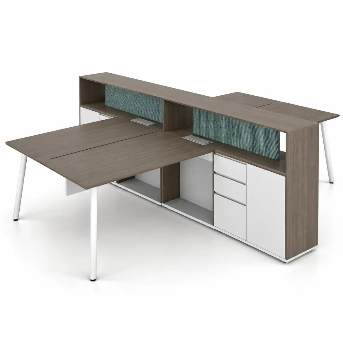 Nora Executive Cluster of 4 with Casegood Storage Consumer KANO CF42 Mocha Oak 1400 8-10 Weeks